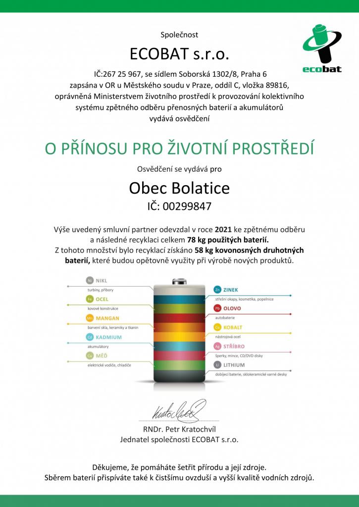 Osvědčení o&nbsp;přínosu pro&nbsp;životní prostředí za&nbsp;rok 2021&nbsp;1