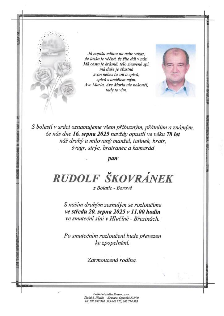 Smuteční oznámení 16.8.2025