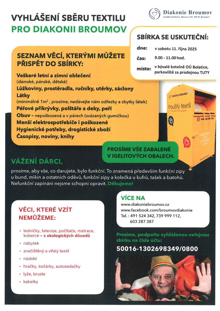 Sběr šatstva DIAKONIE