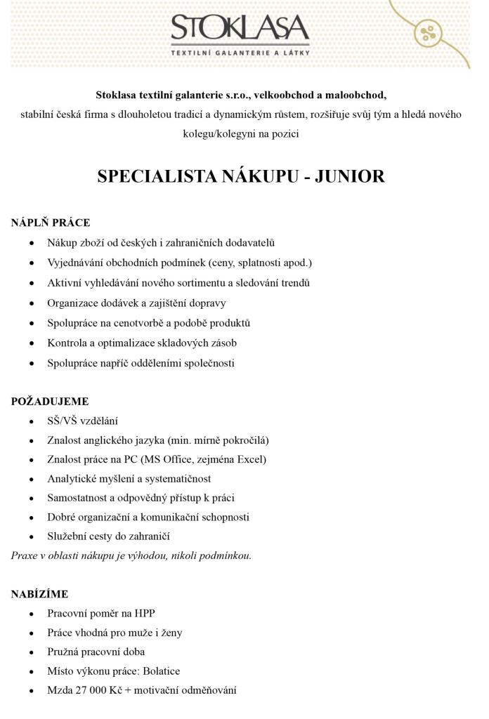 Nabídka práce - specialista nákupu
