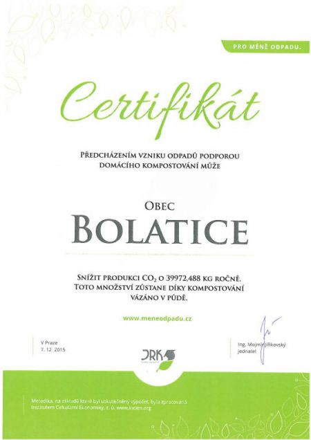 Certifikát domácího kompostování za&nbsp;rok 2015