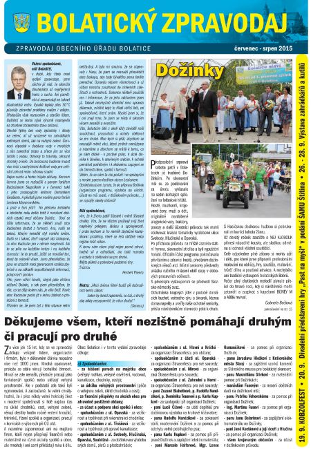 Bolatický zpravodaj červenec - srpen 2015