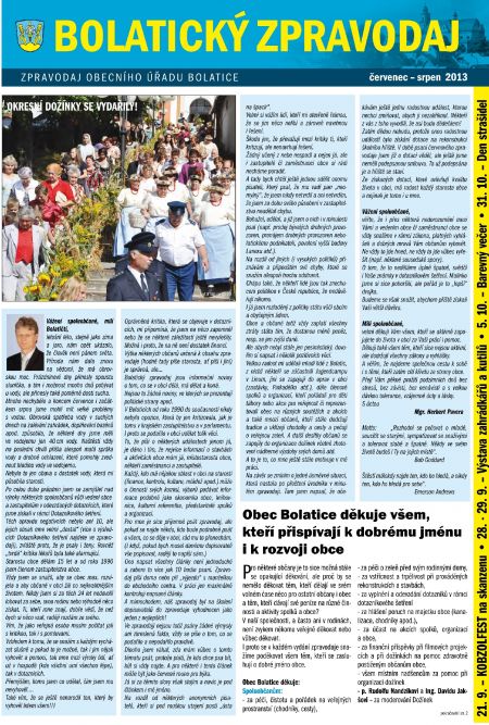 Bolatický zpravodaj červenec - srpen 2013