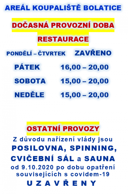 Dočasná otevírací doba restaurace na koupališti 1