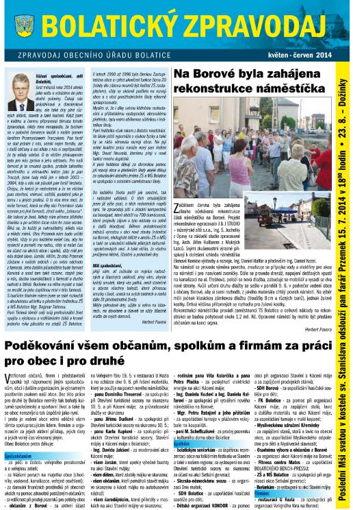 Bolatický zpravodaj květen - červen 2014