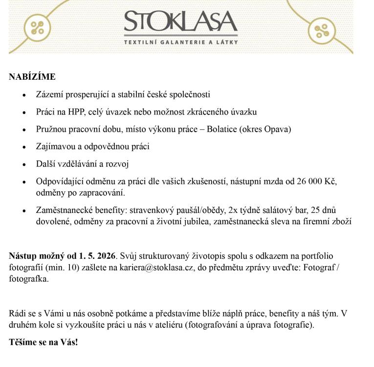 Nabídka práce - fotograf
