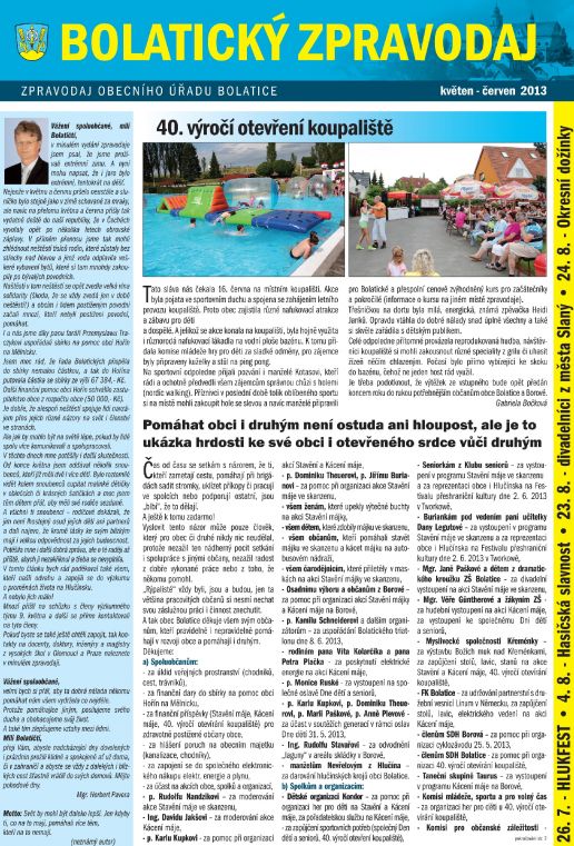 Bolatický zpravodaj květen - červen 2013