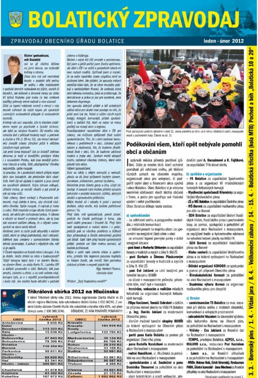Bolatický zpravodaj leden - únor 2012