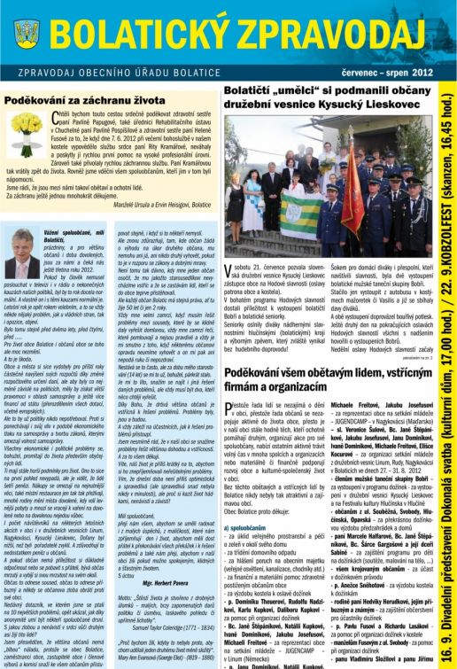 Bolatický zpravodaj červenec - srpen 2012